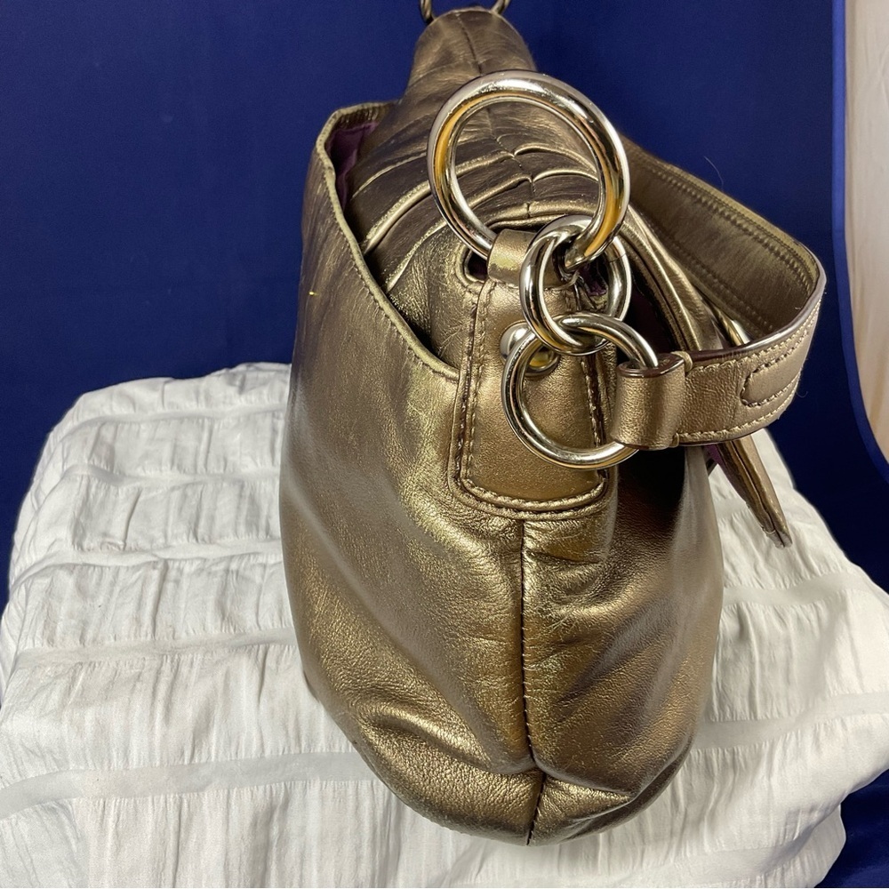 Coach Metallic Leather Hobo Shoulder Bag | Gold Bronz - Picture 7 of 16